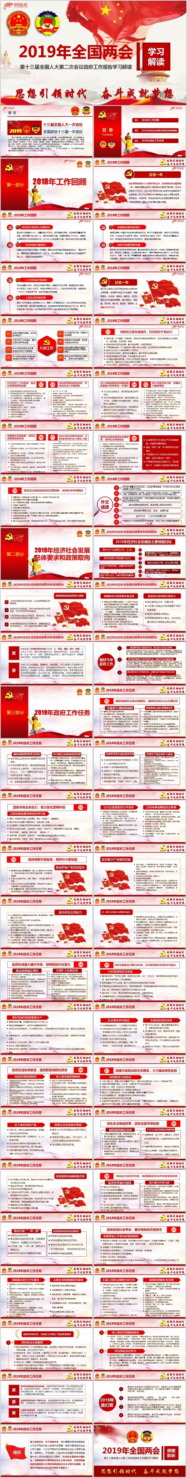 2019年全国两会政府工作报告学习解读ppt模板