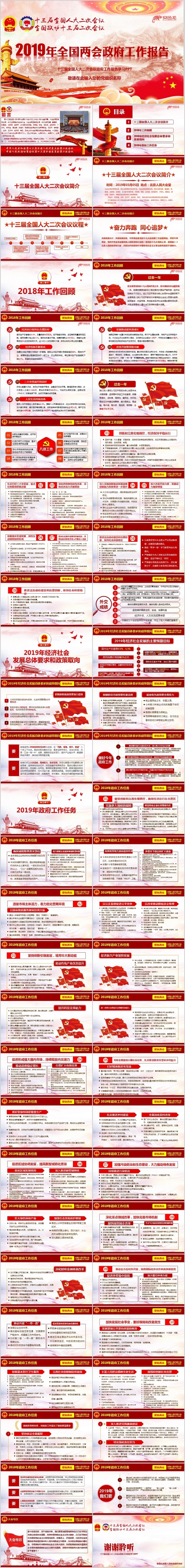 2019十三届全国人大二次会议政府工作报告ppt模板