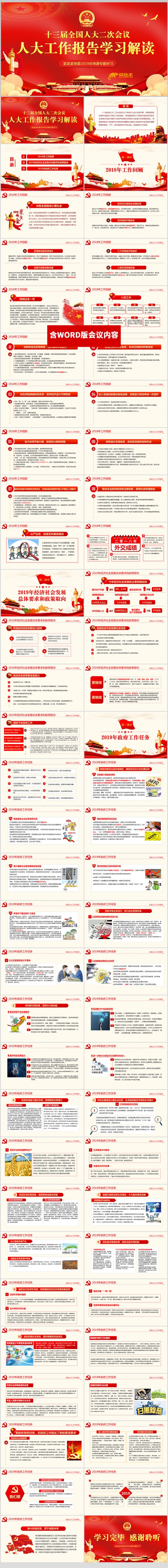 2019全国两会人大会议工作汇报党课学习解读PPT模板
