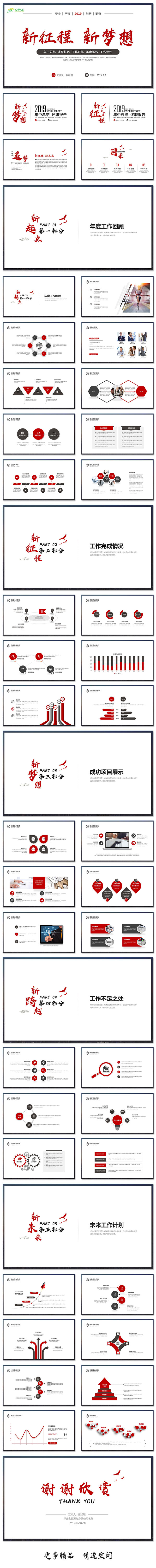 2019红色简约新征程新梦想工作总结计划ppt模板