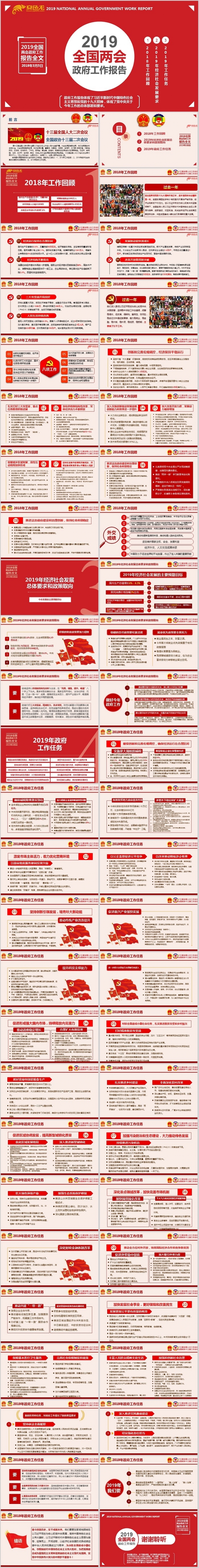 贯彻全国两会精神2019政府工作报告解读ppt模板