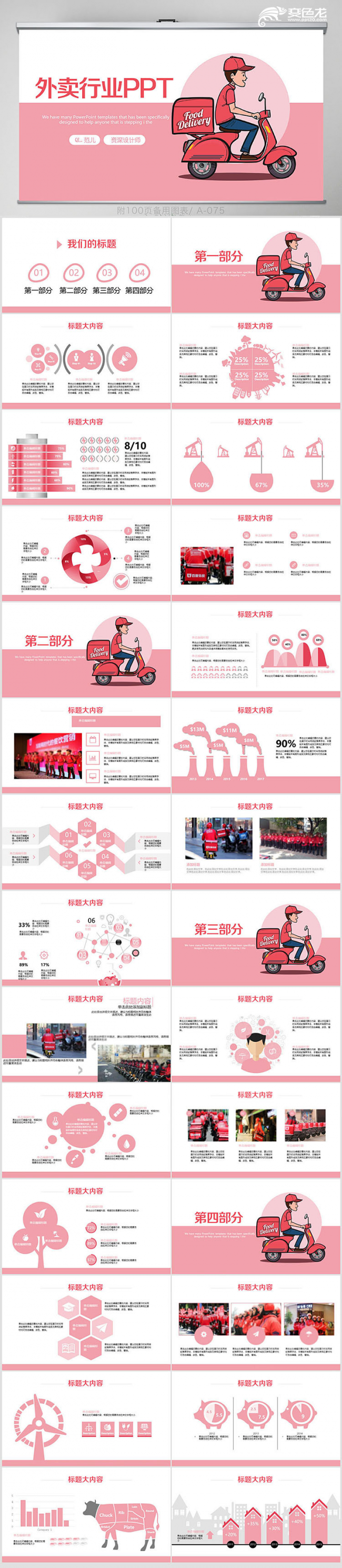 卡通简约外卖美食宣介绍传推广动态ppt模板