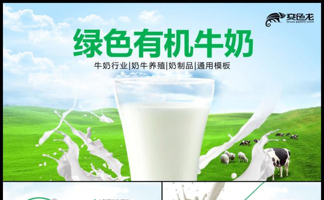 绿色唯美有机生态牛奶天然牧场养殖业PPT模板缩略图