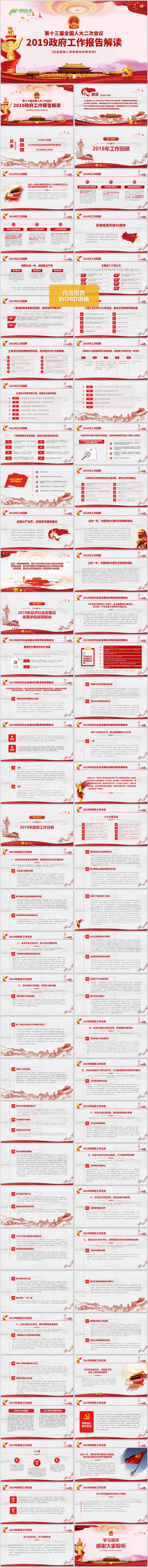 2019全国两会党政政府工作报告学习解读PPT模板