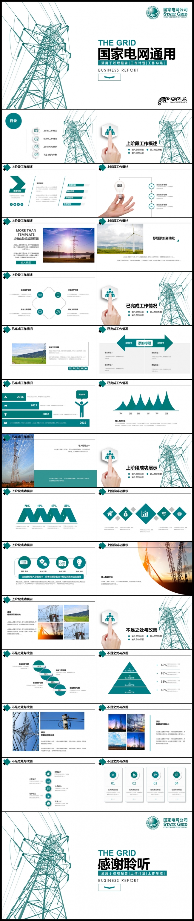 2019年国家电网绿色电力发展电力市场通用PPT模板