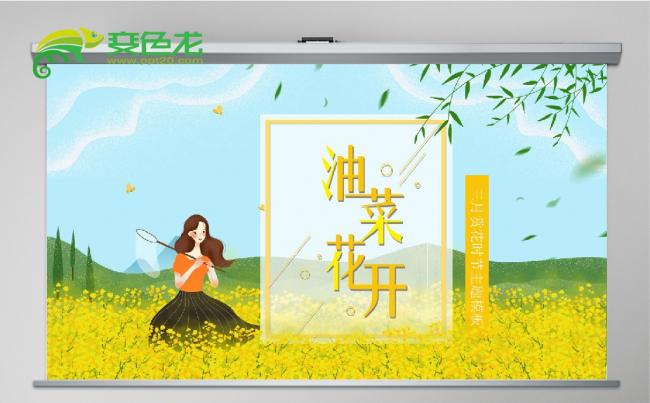 插画风小清新春季油菜花观赏PPT模板缩略图