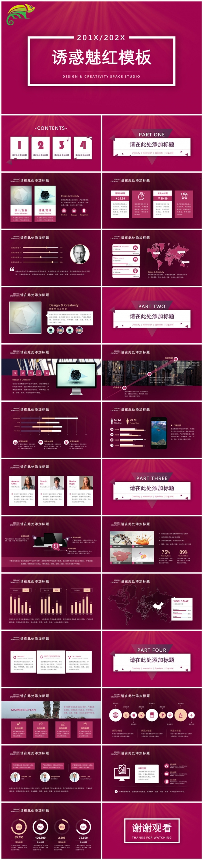 2019年诱惑魅红商务商业工作报告PPT模板