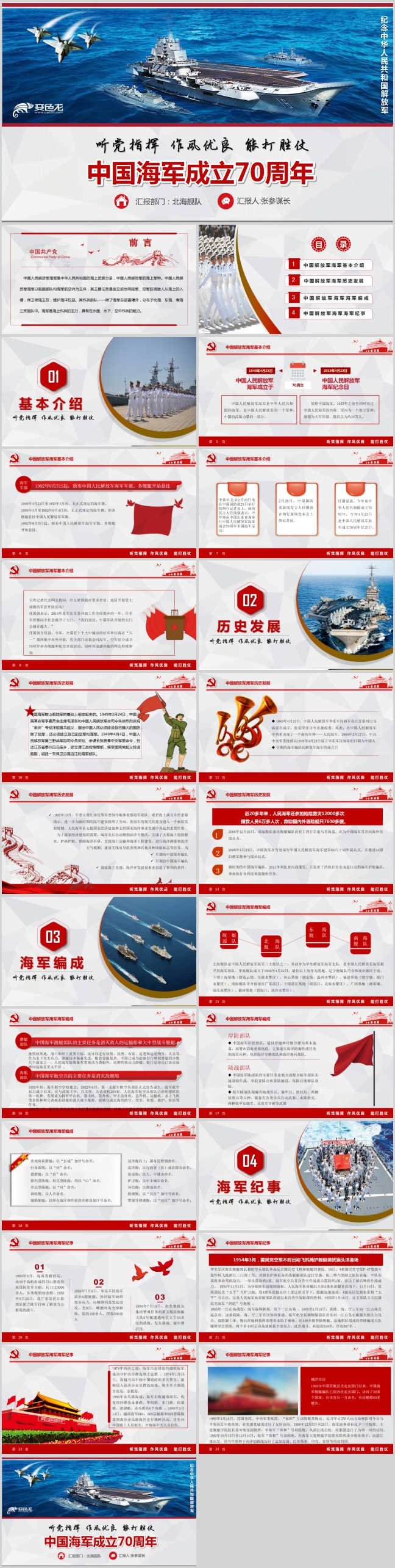 大海背景庆祝中国海军成立70周年PPT模板