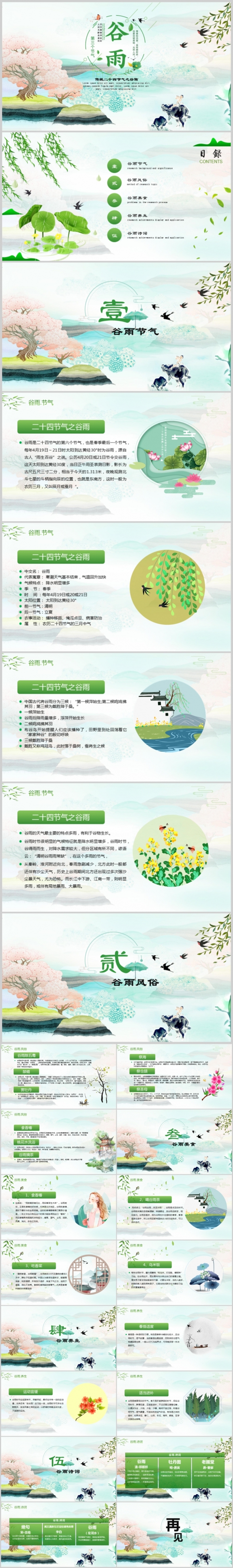 中国风传统二十四节气谷雨介绍PPT模板