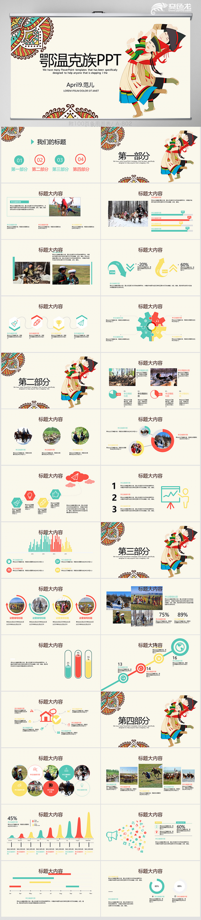 鄂温克族少数民族知识讲解ppt模板