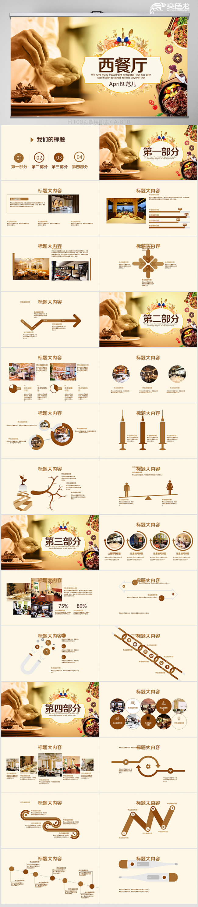 创意时尚西餐餐饮美食文化培训ppt模板