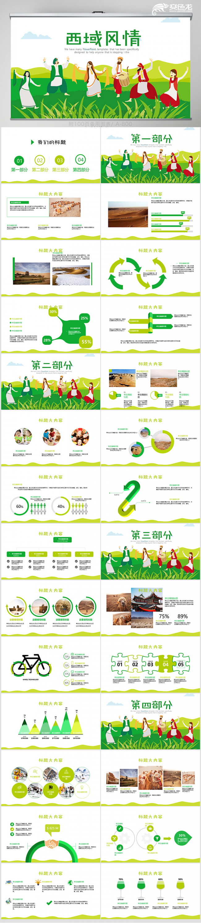 简约创意绿色新疆西域风情培训课件PPT模板