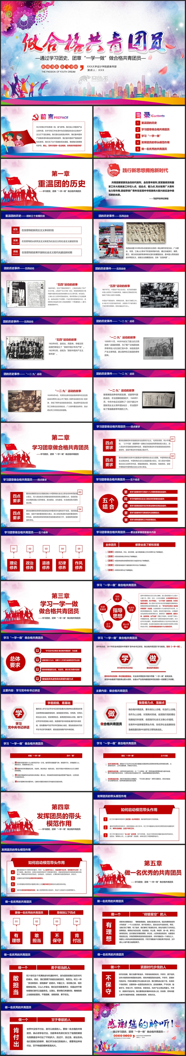 五四青年团史一学一做合格共青团员培训PPT模板