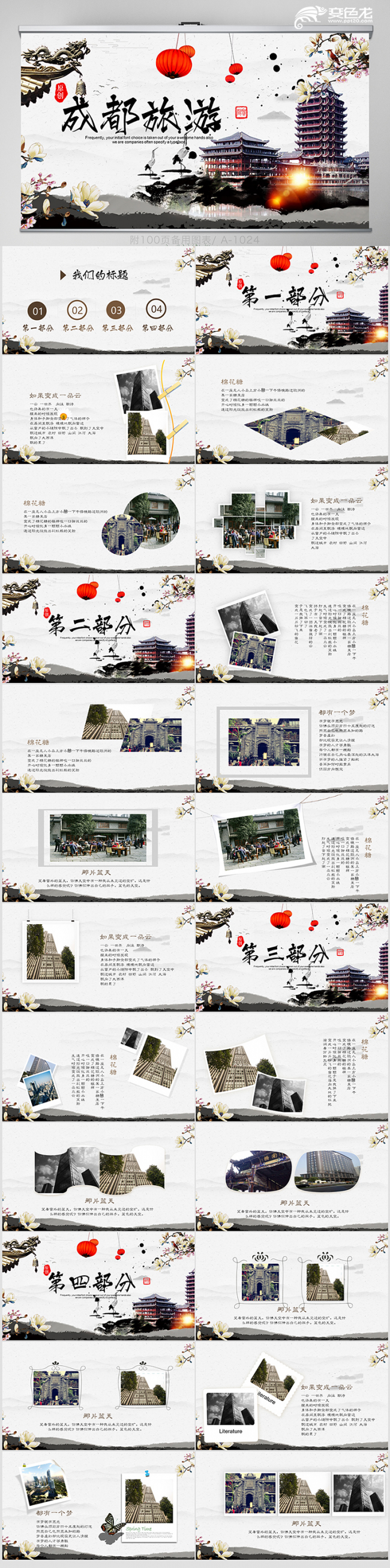 中国风四川成都游玩旅行纪念相册动态PPT模板