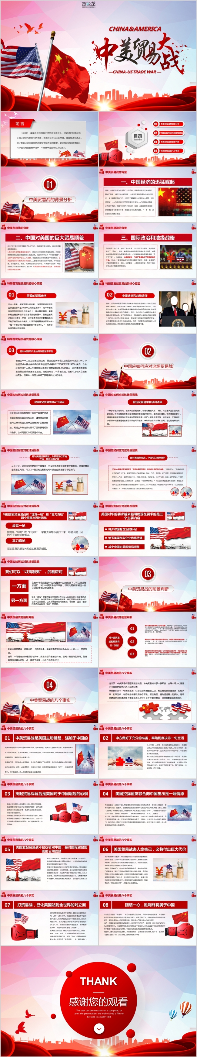 经典红色中美贸易战解读分析PPT模板