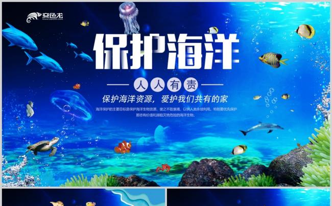 创意蓝色世界海洋日活动保护海洋宣传知识讲座PPT模板缩略图