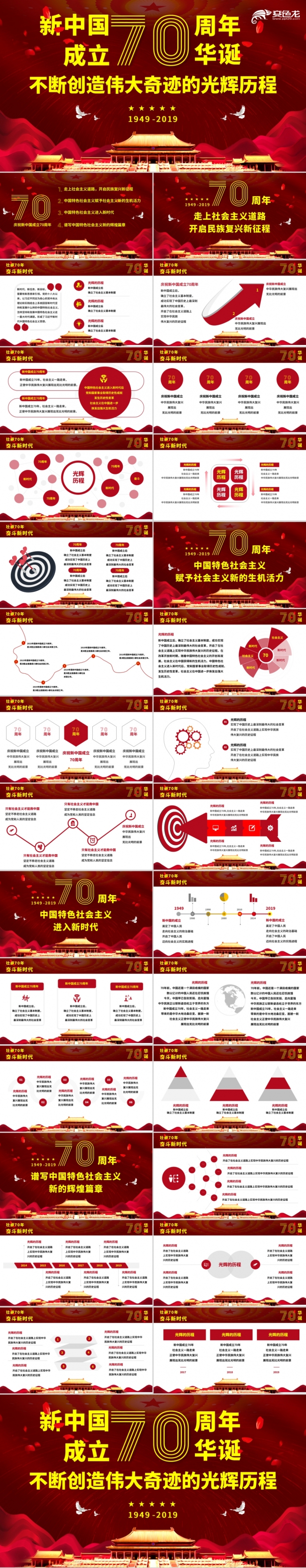 红色大气庆祝新中国成立70周年华诞党课学习课件PPT模板