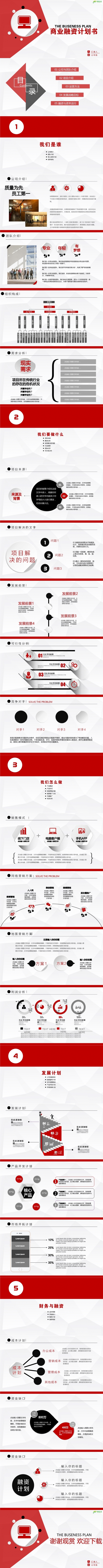 2019简洁红色动态微立体商业融资计划书PPT模板