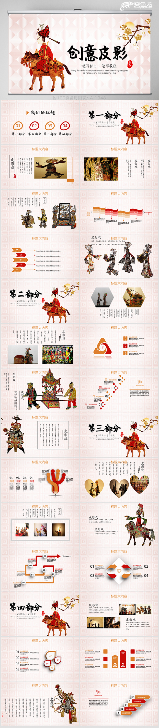 创意传统艺术文化中国皮影戏宣传介绍课件PPT模板
