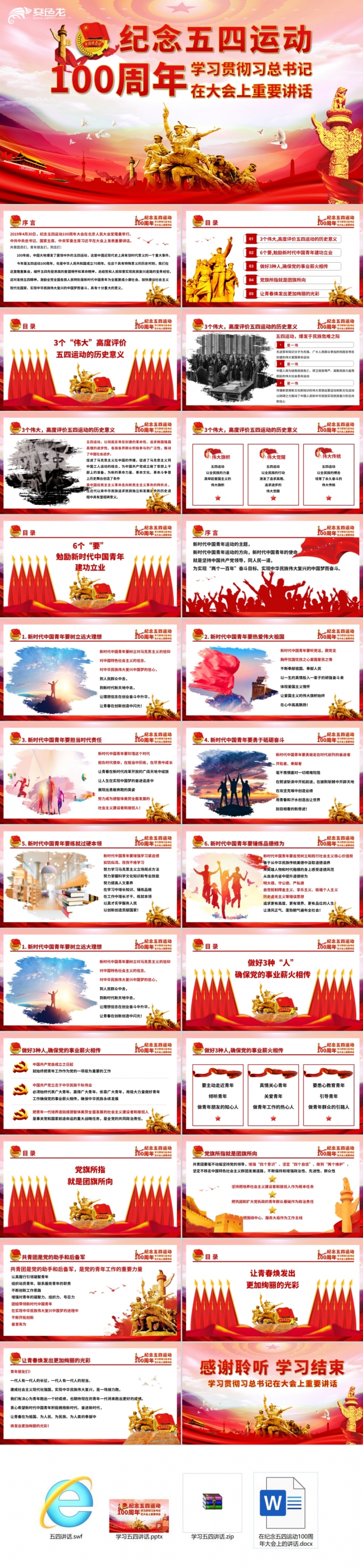 学习贯彻五四运动100周年大会重要讲话精神PPT