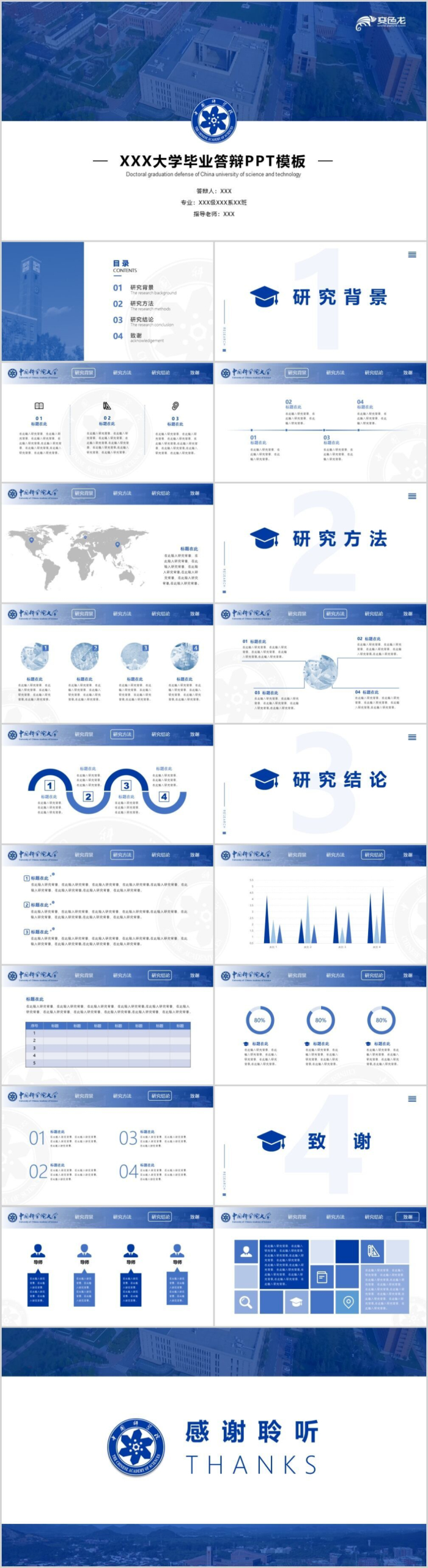 蓝色简约风毕业答辩PPT模板
