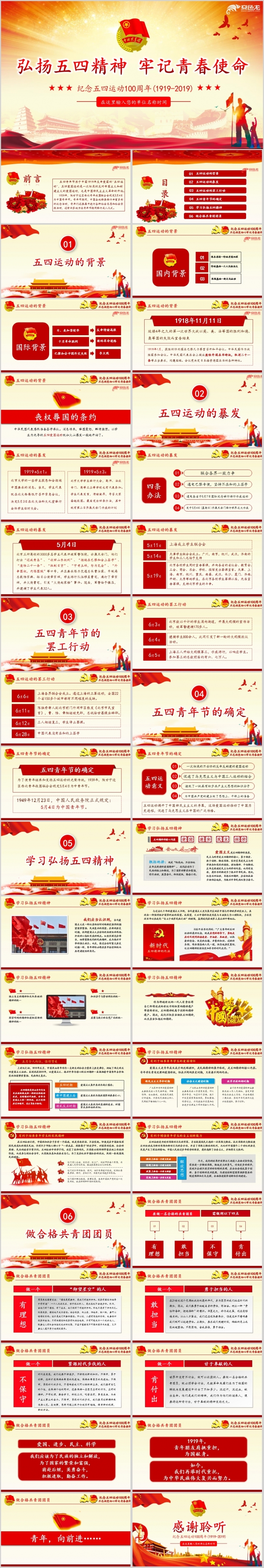 弘扬五四精神纪念五四运动100周年做合格团员团课PPT模板