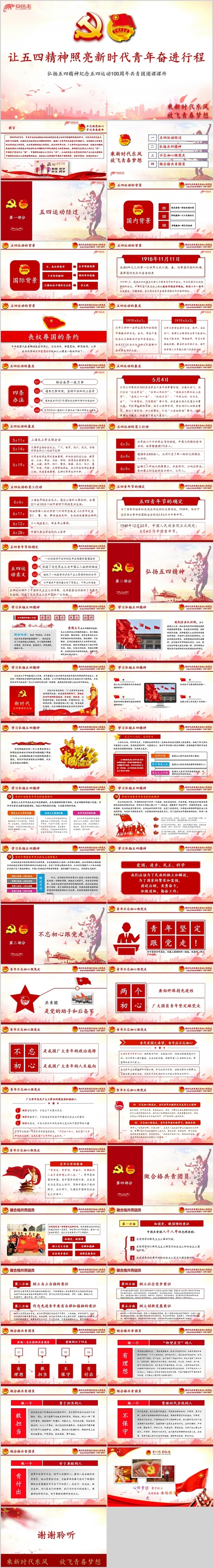 红色大气纪念五四运动100周年做合格团员团课学习PPT模板