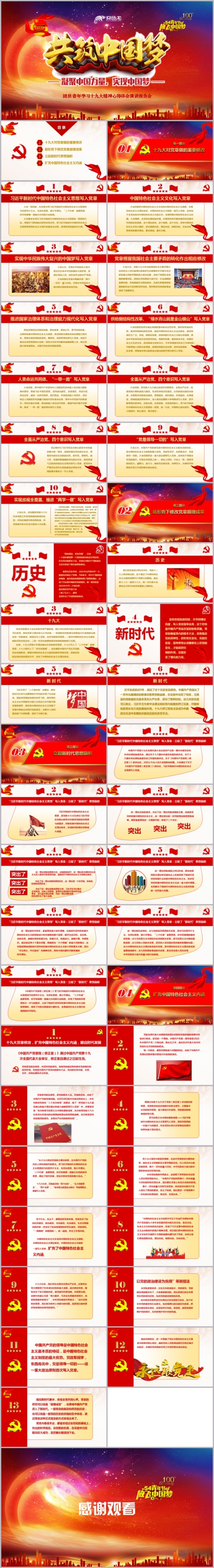 2019共筑中国梦青年学习贯彻十九大精神报告PPT模板