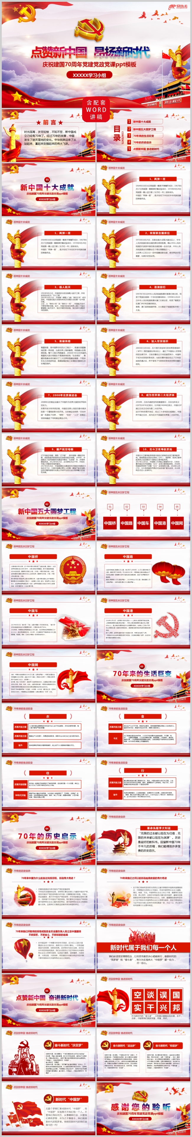 点赞新中国昂扬新时代庆祝建国70周年党课PPT模板