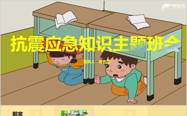 儿童地震应急知识学习教育卡通漫画公益宣传PPT模板缩略图