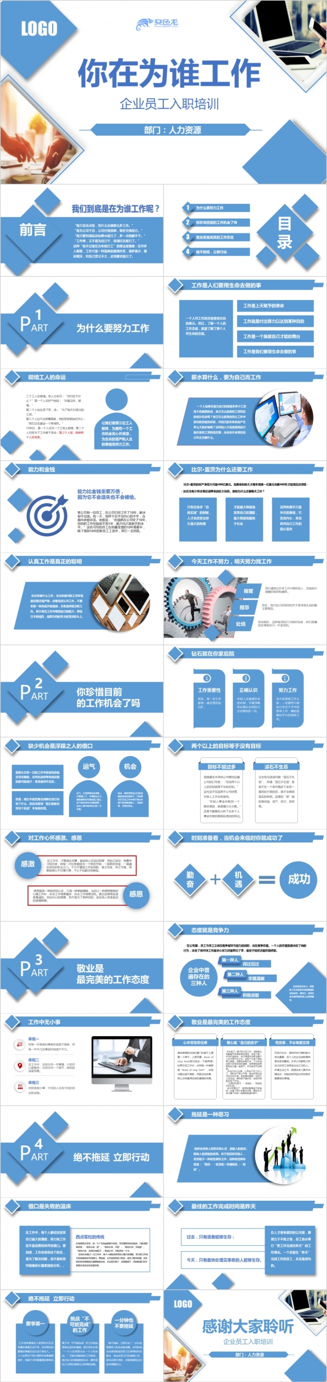 蓝色大气企业员工入职培训学习课件PPT模板