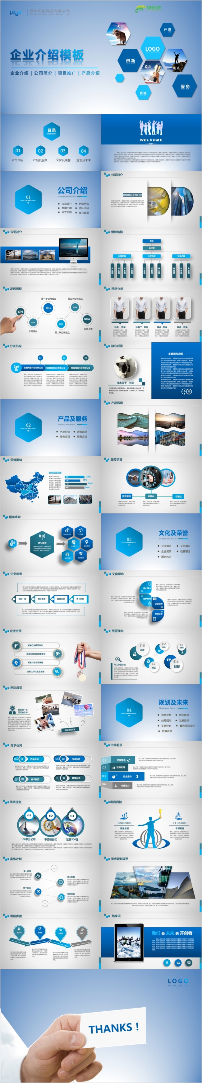 蓝色简约企业介绍公司简介项目推广PPT模板