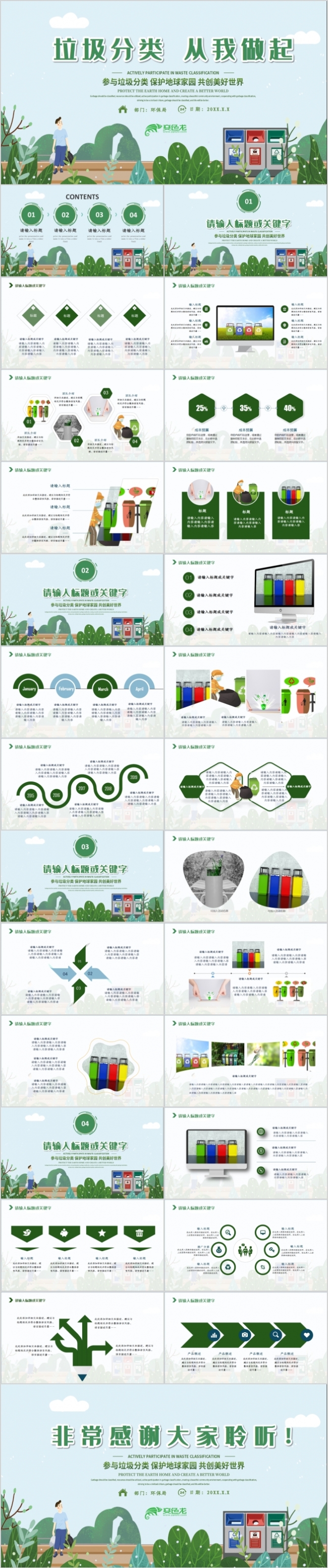 小清新环保绿色垃圾分类专题汇报PPT模板