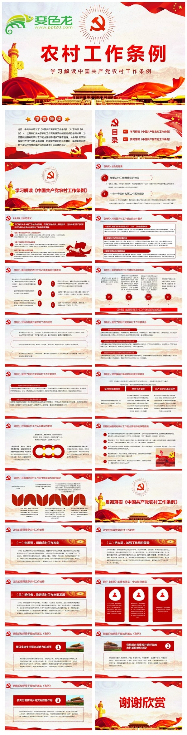 红色简洁风中国共产党农村工作条例学习解读课件PPT模板