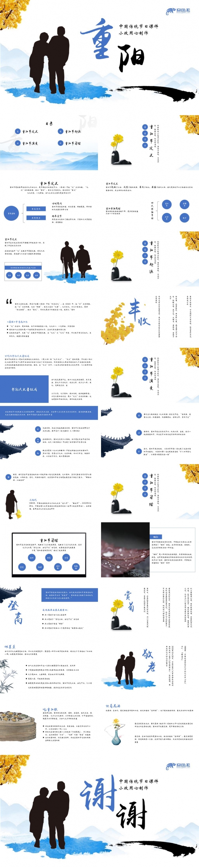 简洁传统节日重阳节习俗来源讲解培训课件PPT模板