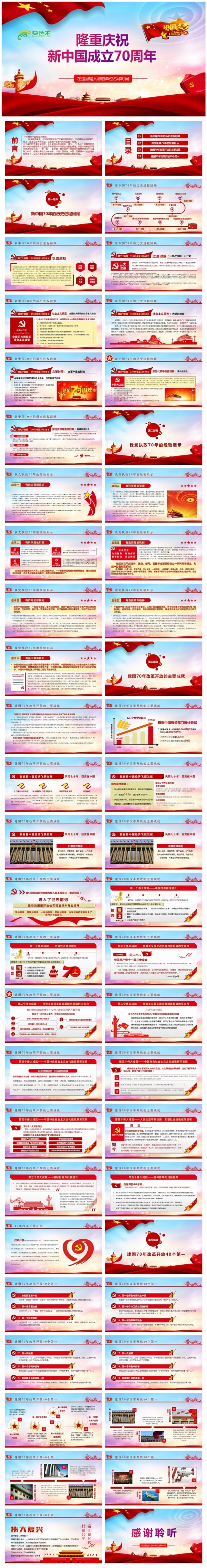 隆重庆祝新中国成立70周年党政党建党课培训PPT模板