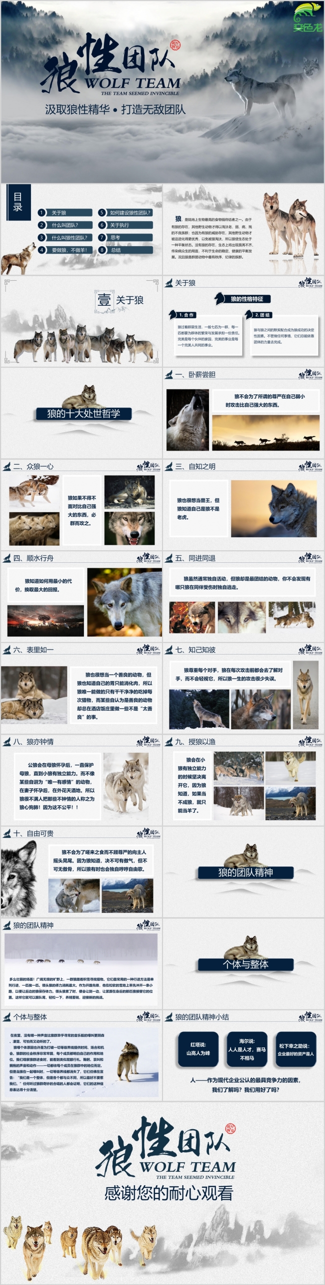 中国风蓝色企业文化员工精神培训团队文化建设PPT模板
