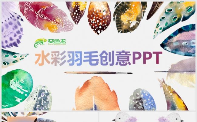 水彩羽毛创意工作总结计划PPT模板缩略图