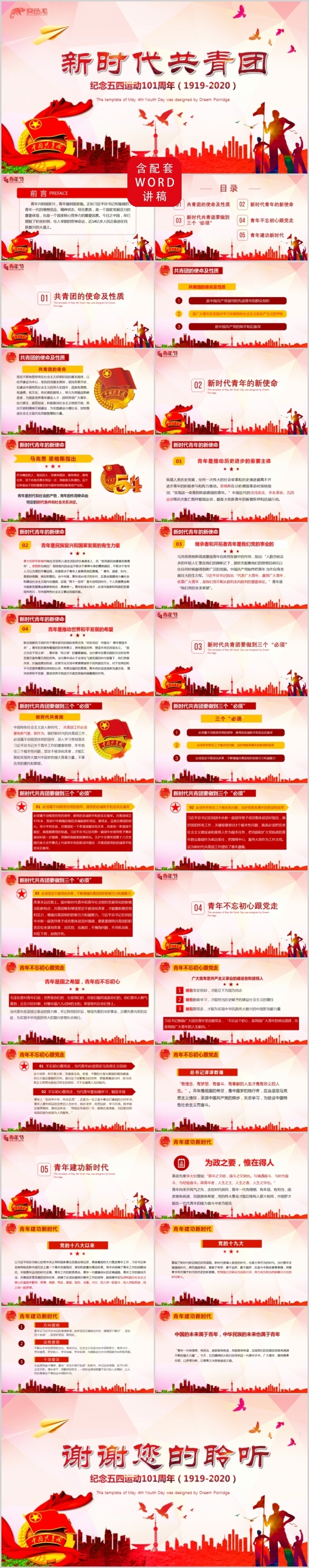 大气简洁新时代共青团记念五四运动101周年学习课件PPT模版