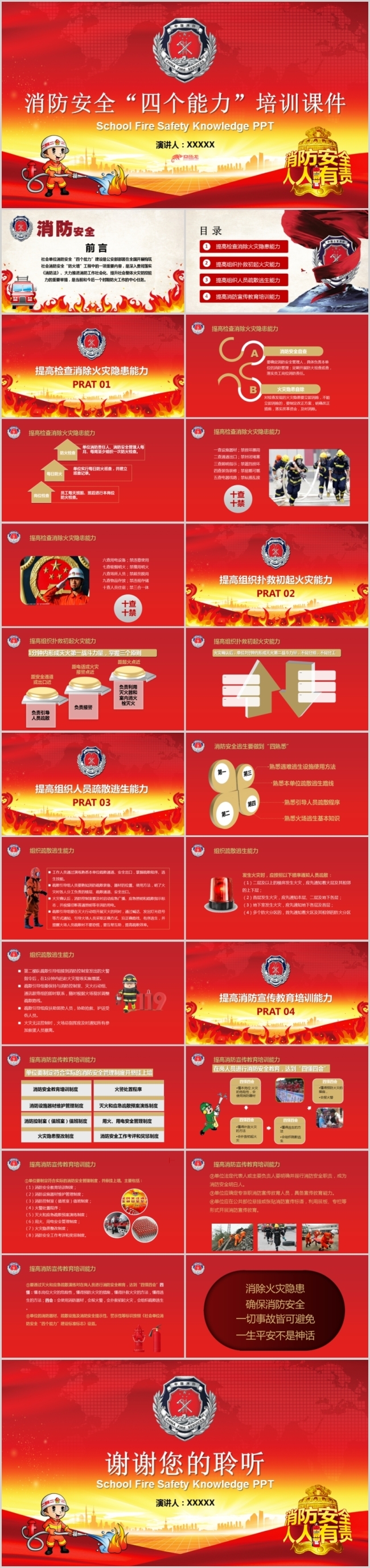 红色简约消防安全知识消防四个能力培训课件PPT模板