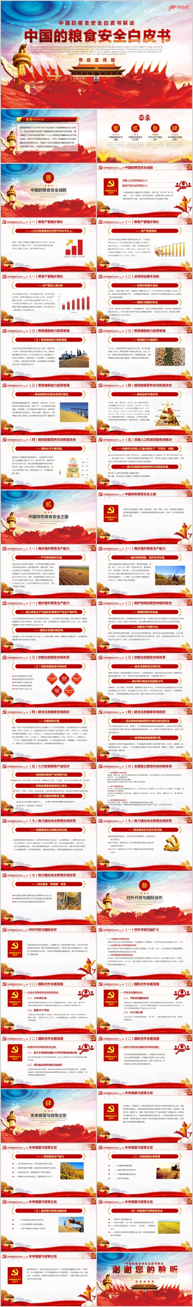 红色简洁粮食安全白皮书解读党政党建党课PPT模板