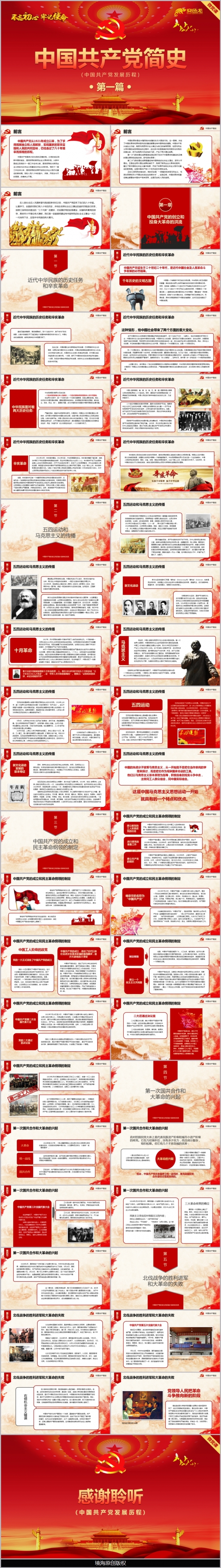 精品中国共产党简史（第一篇）党课教育学习课件PPT模板