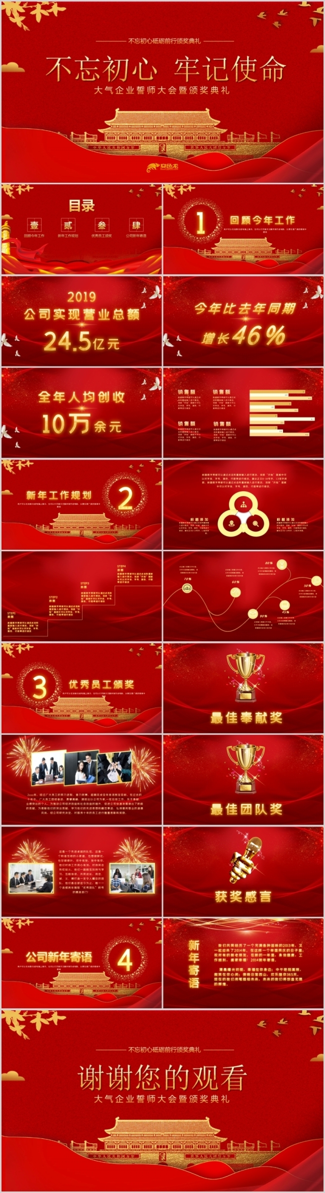 红色大气企业誓师大会暨颁奖典礼ppt模板