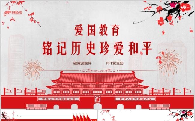 简约精致铭记历史珍爱和平爱国教育培训ppt模板缩略图