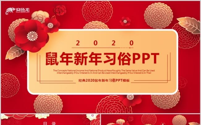 大红色喜庆中国风鼠年新年习俗介绍PPT模板缩略图