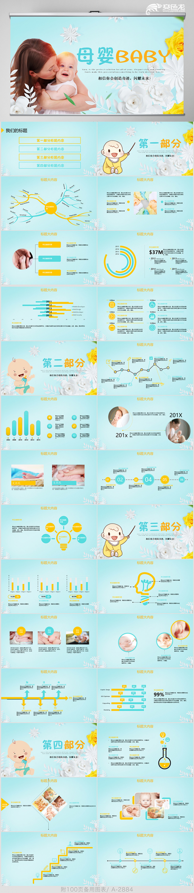 蓝色母婴BABY宝贝婴儿品牌宣传工作通用PPT模板