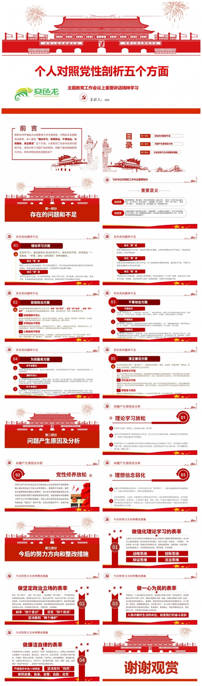 简洁风个人对照党性剖析材料五个方面学习解读课件PT模板