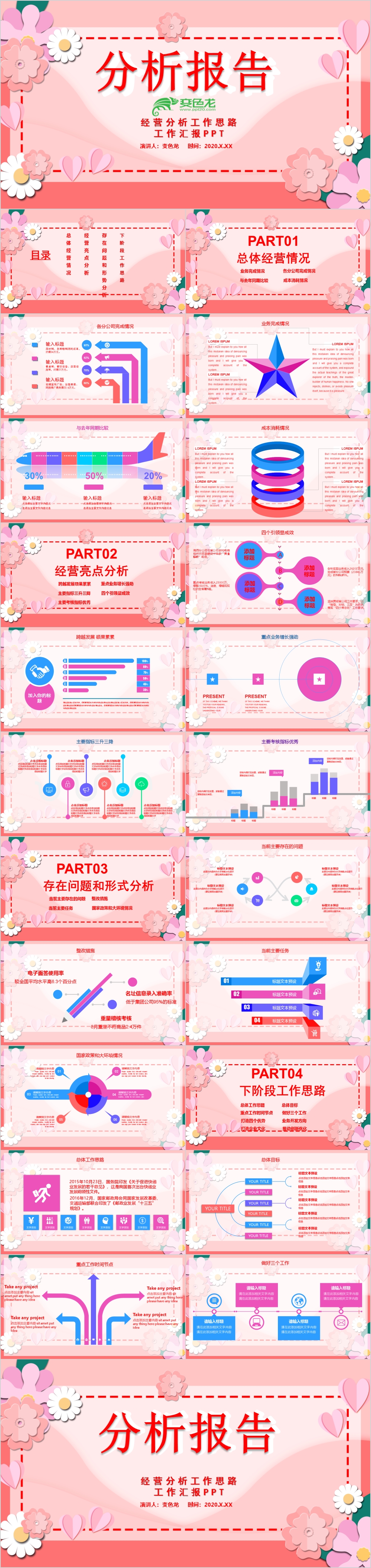 粉色立体商业经营分析报告PPT模板