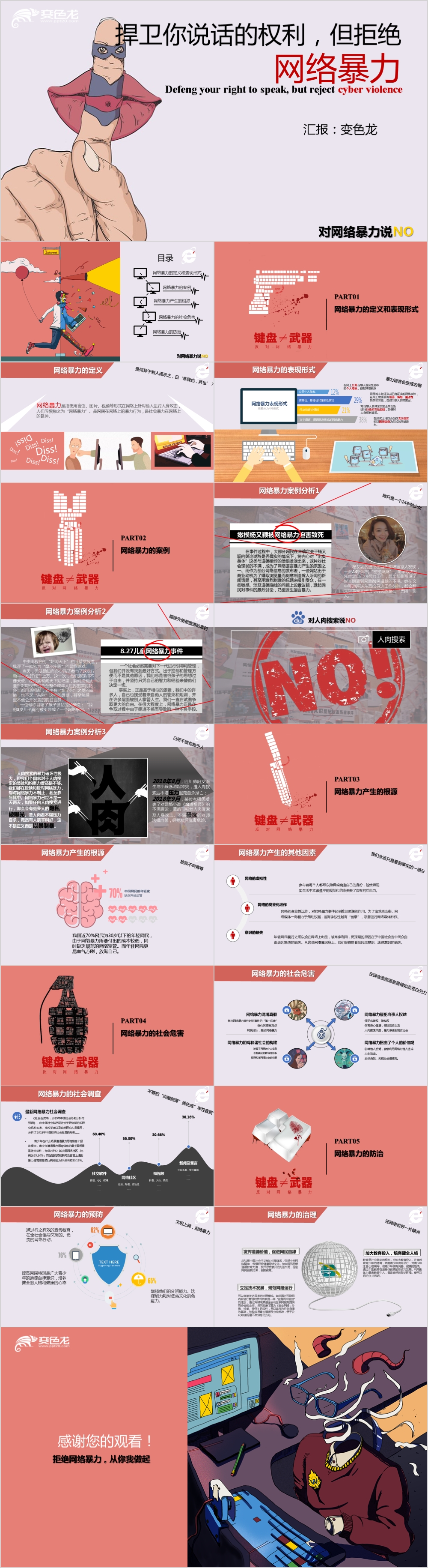 2020拒绝网络暴力互联网安全主题PPT模板