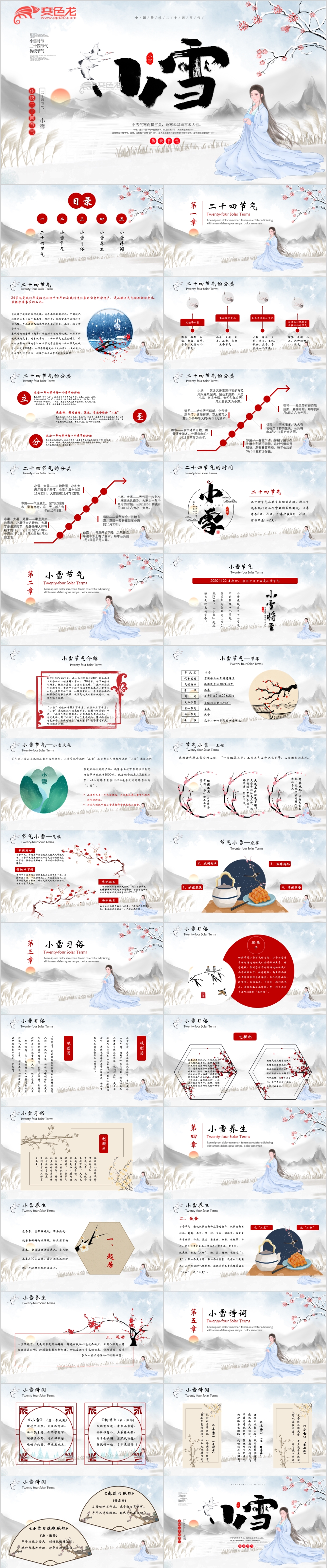 简约水墨画风格小雪节气介绍PPT模板